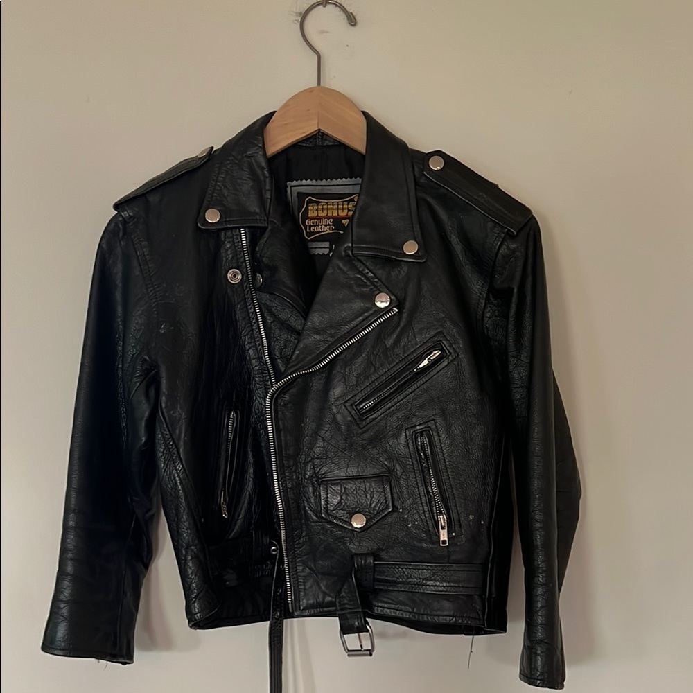 Classic Vintage Black Leather Crop Jacket XS